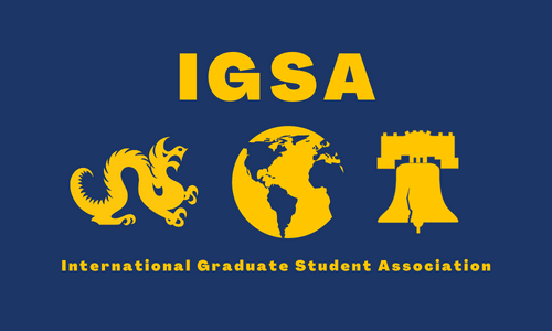 Blue and gold IGSA Logo featuring the Drexel Dragon, the Liberty Bell, and a globe